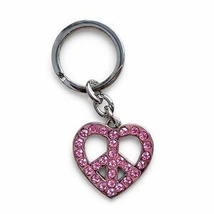 Coach Pink Crystal Heart Piece Sign Keychain